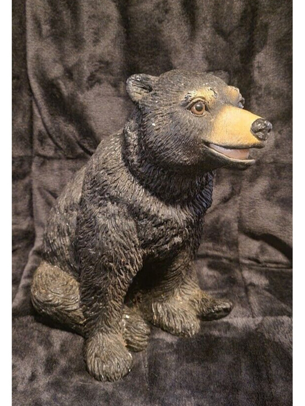 1986 Black Bear Figurine Sitting Position Rustic Cabin Decor Marked Universal
